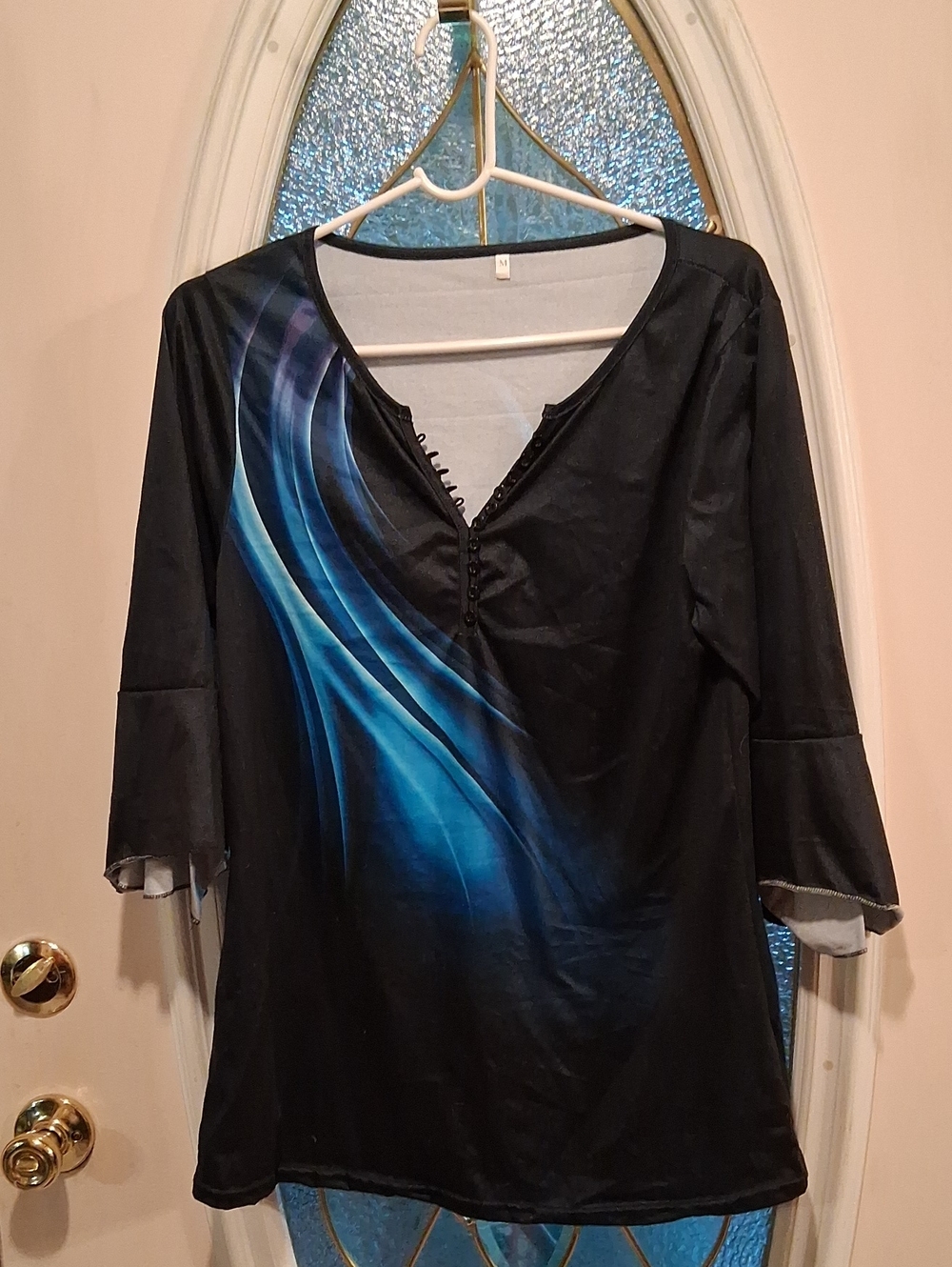 Vintage Black Tunic with Blue Wave Detail